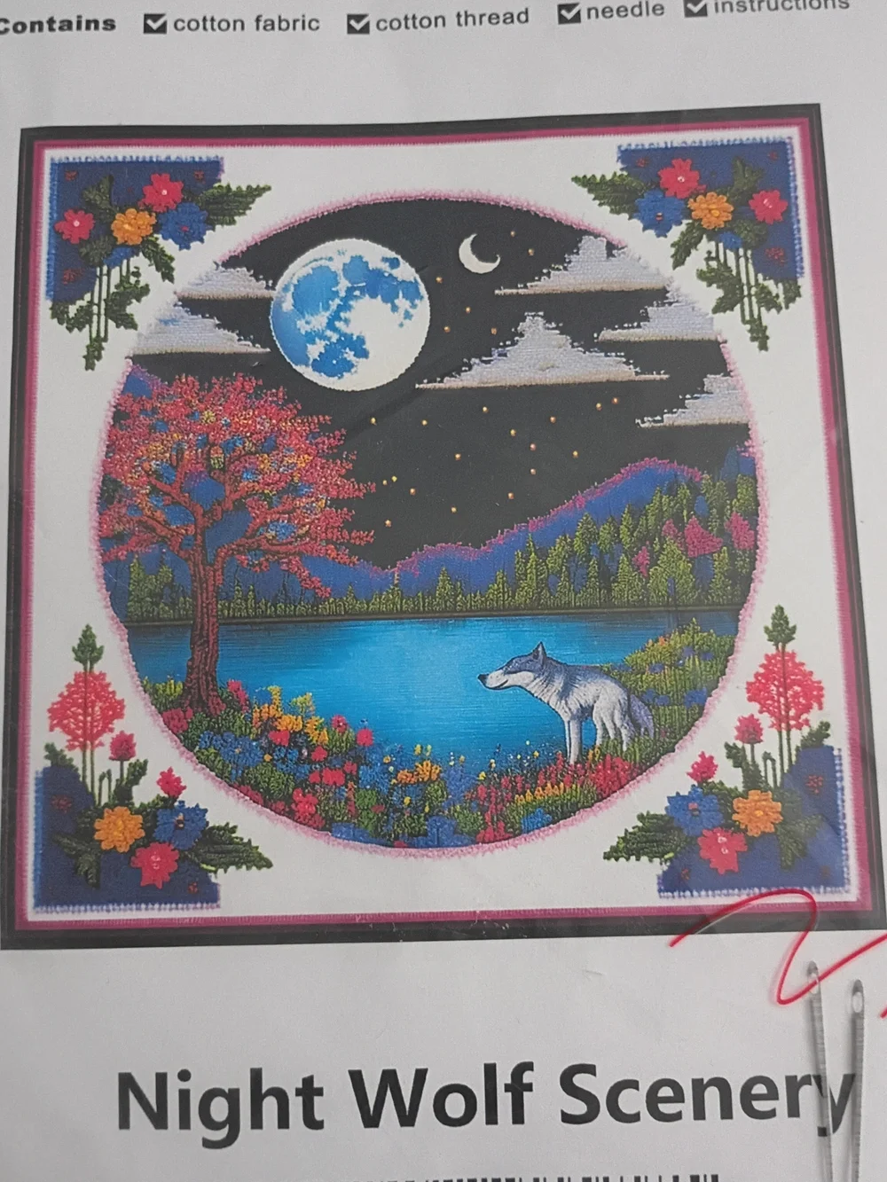 NWT Night Wolf Scenery Cross-Stitch Kit - Multicolor